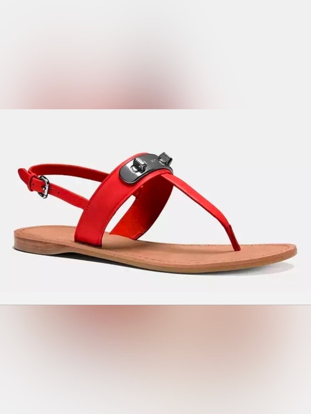 COACH Gracie Semi Matte Calf Leather Flat Sandal Carmine Red Women's 6.5 Or 6